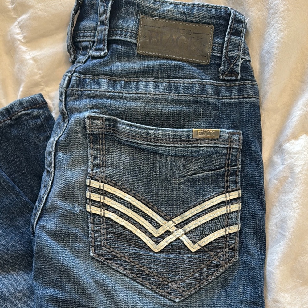 Buckle Blue Bootcut Jeans with Distinctive Stitching